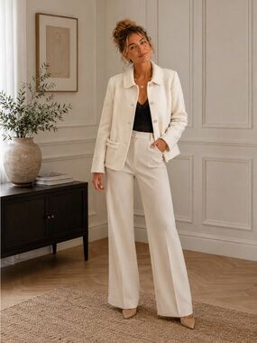 Hello Gorgeous! Talbots Cream Ruffle-Pocket Wool Blend Button Jacket Size 10